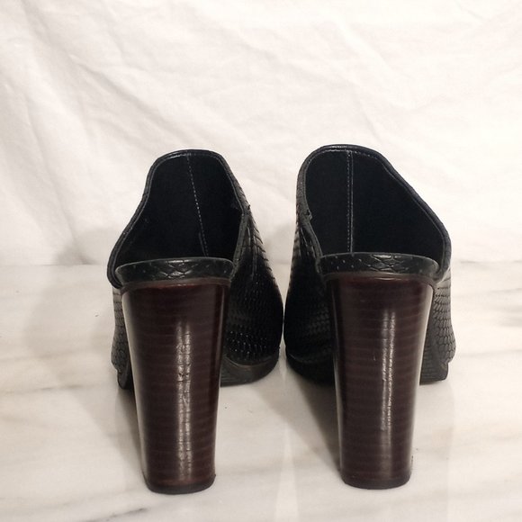 Tibi Womens Black Laser Cut Open Toe Wood Stacked Block Heel Mules 38 - Picture 5 of 8